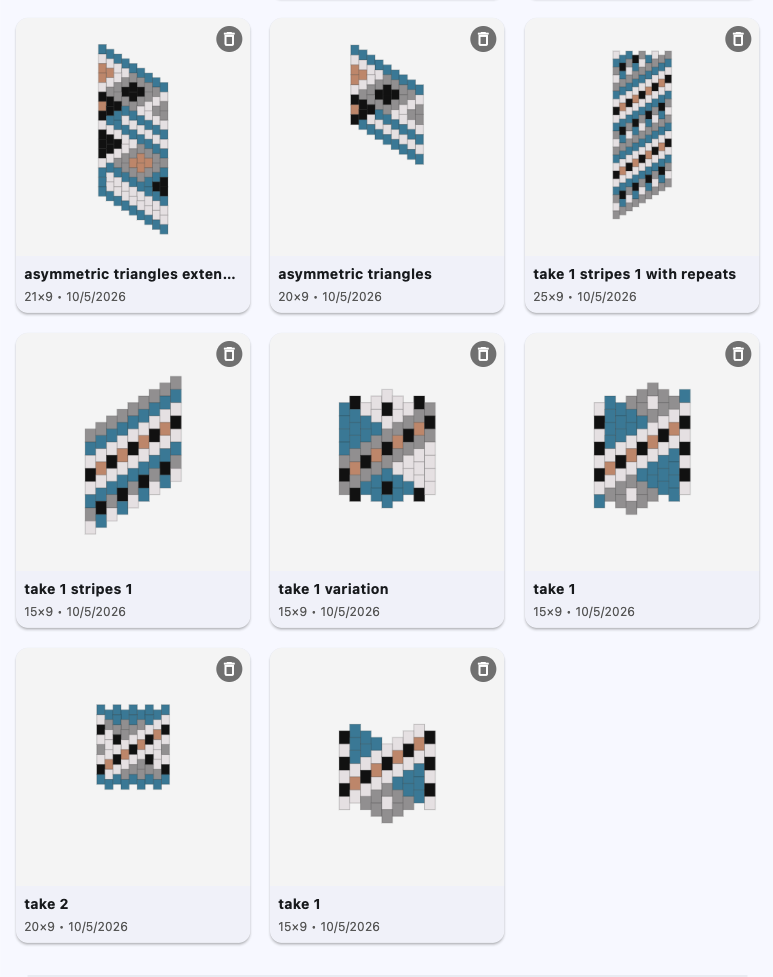 Screenshot of some attempts at bead design. They are not very good.